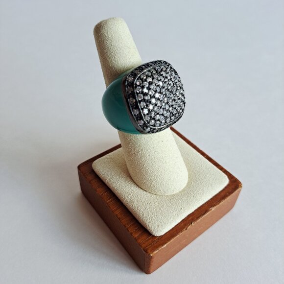 Angelique de Paris Sterling Silver Cubic Zirconia Resin Blue Square Ring Size 7 - Picture 9 of 13